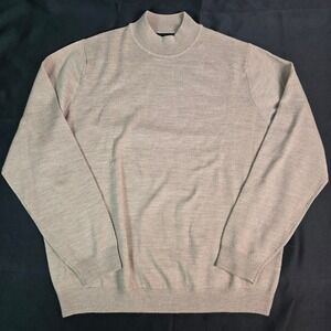 DANIEL GRAY Mock Neck Sweater Mens M Beige 100% Merino Wool Knit Pullover